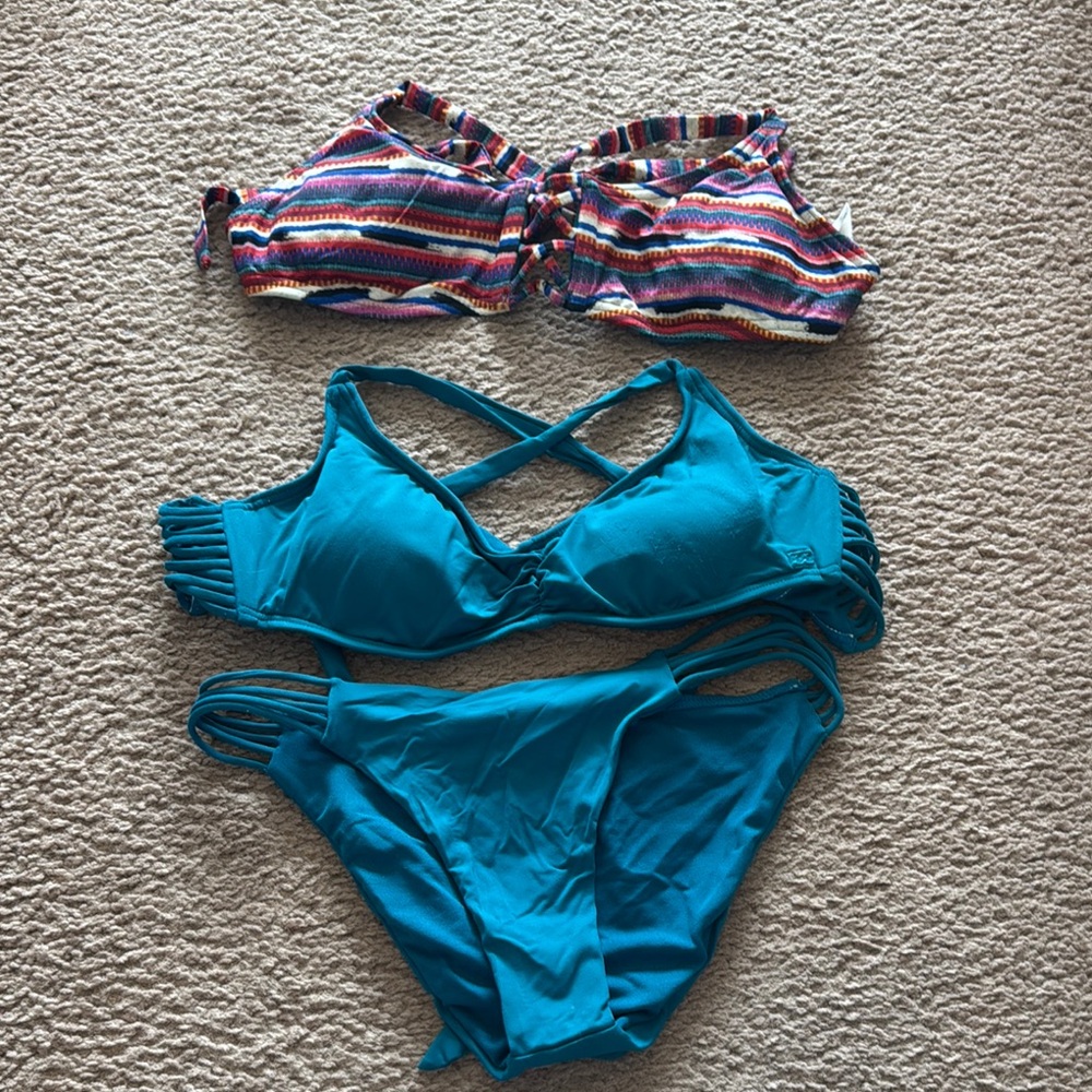 Teal Billabong Bikini Set with Extra Striped Top